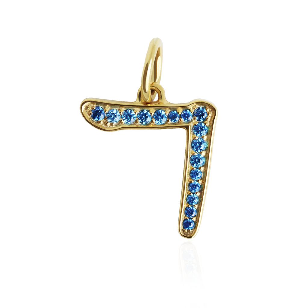 Mezmic Korean Consonant Pendant G - 18K Yellow Gold Plated Blue Cz