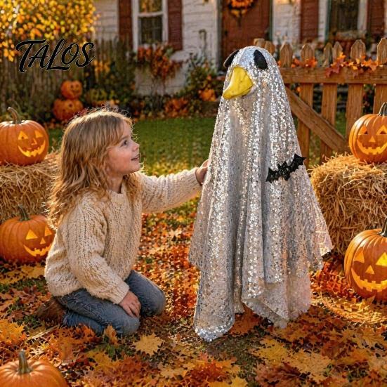 Halloween Decor for Lawn Goose Ghost Costume, Porch Outfit Outdoor Garden Statue Attire Decor, Spooky Holiday Clothing, Funny Yard Ornament