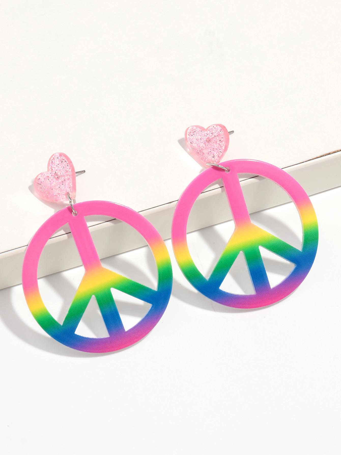 

Fashion Rainbow Geometric Acrylic Drop Earrings for Unisex Women Retro Peace Sign Symbol Dangle Earring Creative Jewelry Gifts
