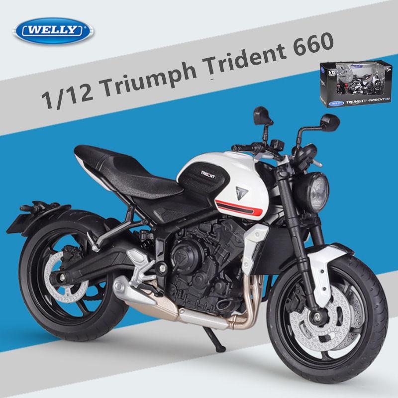WELLY 1/12 2021 Triumph Trident 660 Alloy Racing Motorcycle Model Diecast Metal Street Motorcycle Model Simulation Kids Toy Gift
