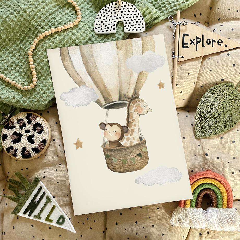 Lion Giraffe Monkey Balloon Aircraft Car Nursery Wall Art Canvas Painting Posters And Prints Wall Pictures Baby Kids Room Decor