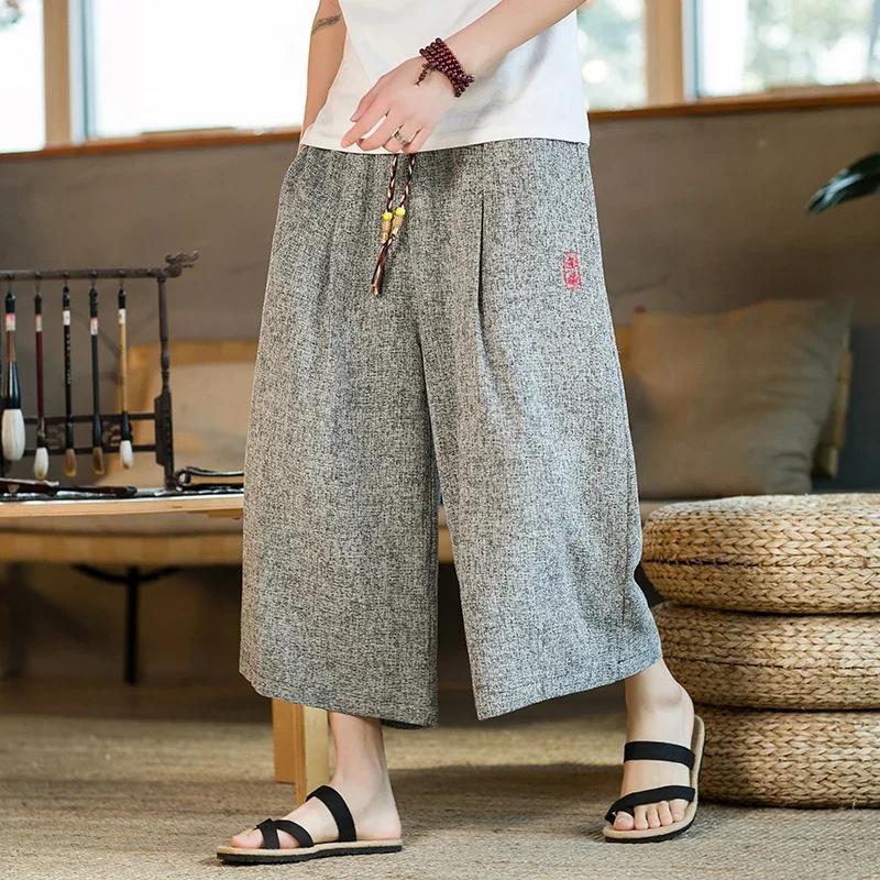 Japan Style Kimono Pants Men Bath Pant Japanese Samurai Harajuku Casual Loose Mens Shorts Yukata Wide Leg Trousers Plus