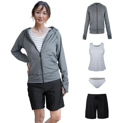 Ensemble de Maillot de Bain 4 Pièces pour Femme ARMOTO: Tankini, Rashguard à manches longues, Débardeur et Short pour une protection UV flatteuse