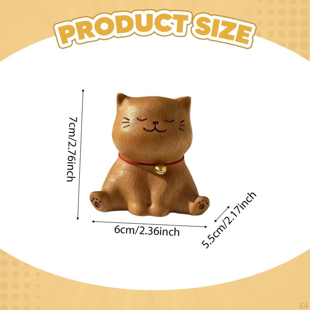 Carved Wooden Cat Statue Animal Figure Desk Carving Ornament Miniature Kitten Figurine for Companies