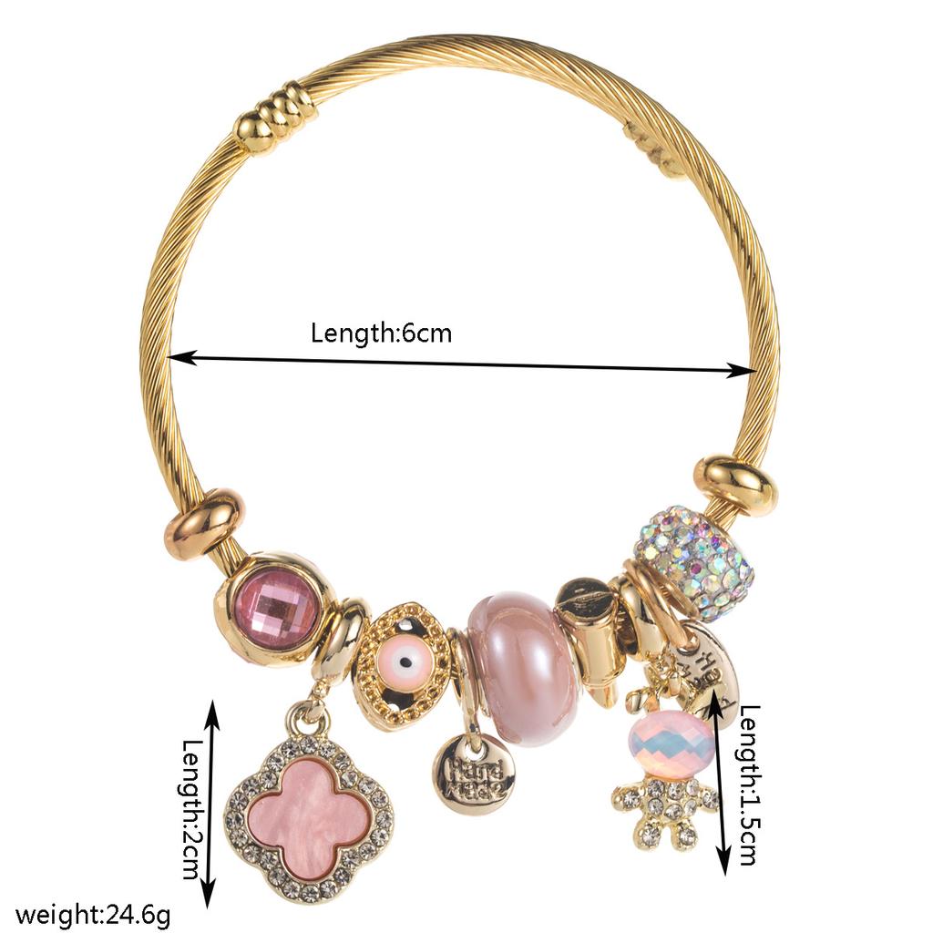 Alloy Adjustable Demon Eye Four-Leaf Clover Rabbit Letter Beaded Bracelet for Women