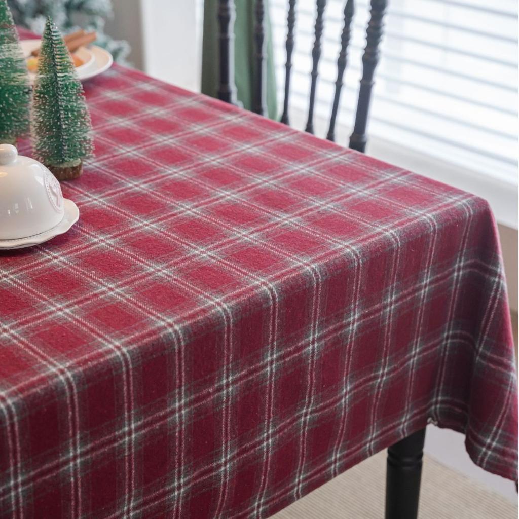 Tablecloth Thickened Wool Yarn Plaid Jujube Christmas Table Cloth Winter