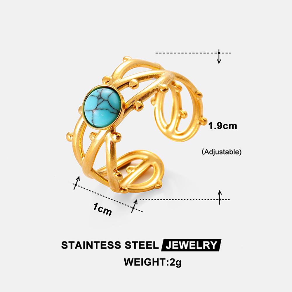 Boho Mehrfarbiger Türkis Edelstahl Offener Ring, Umweltfreundlich & Lichtecht, Schlichtes Titanstahl Design für Damen