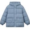 Women's Short Down Jacket with Hat, Blue Plaid, Winter