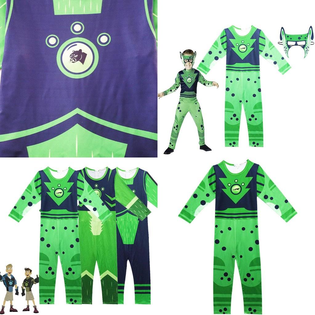 Kostým Wild Kratts Síla zvířete pro děti se zelenou námořnickou kombinézou a maskou