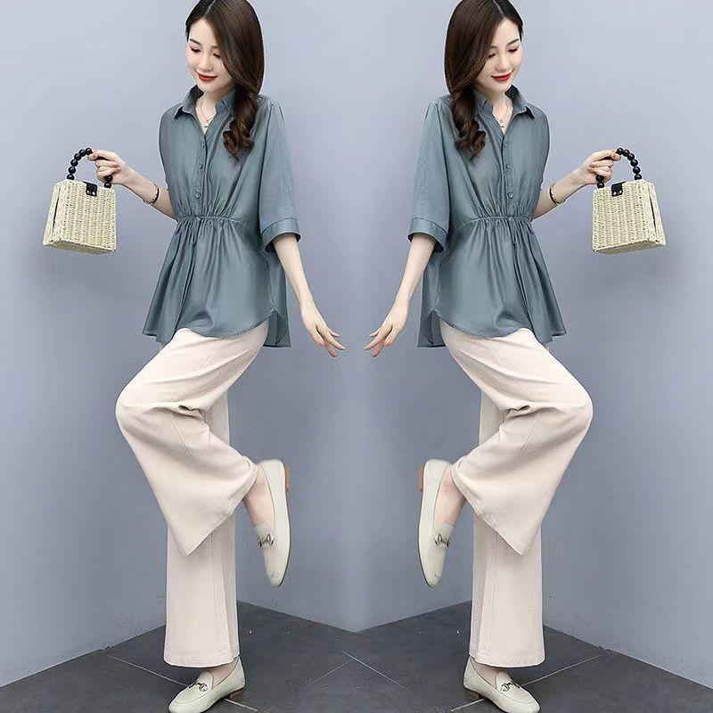 

Модный комплект брюк с широкими штанинами из хлопка и льна для женщин, весенне-летний, стройнящий, элегантный, омолаживающий, большого размера, двойка XS