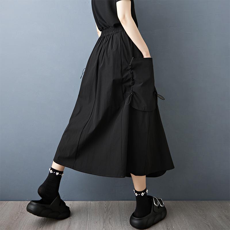plus size High waist vintage Black Summer casual loose long for woman skirts womens skirt
