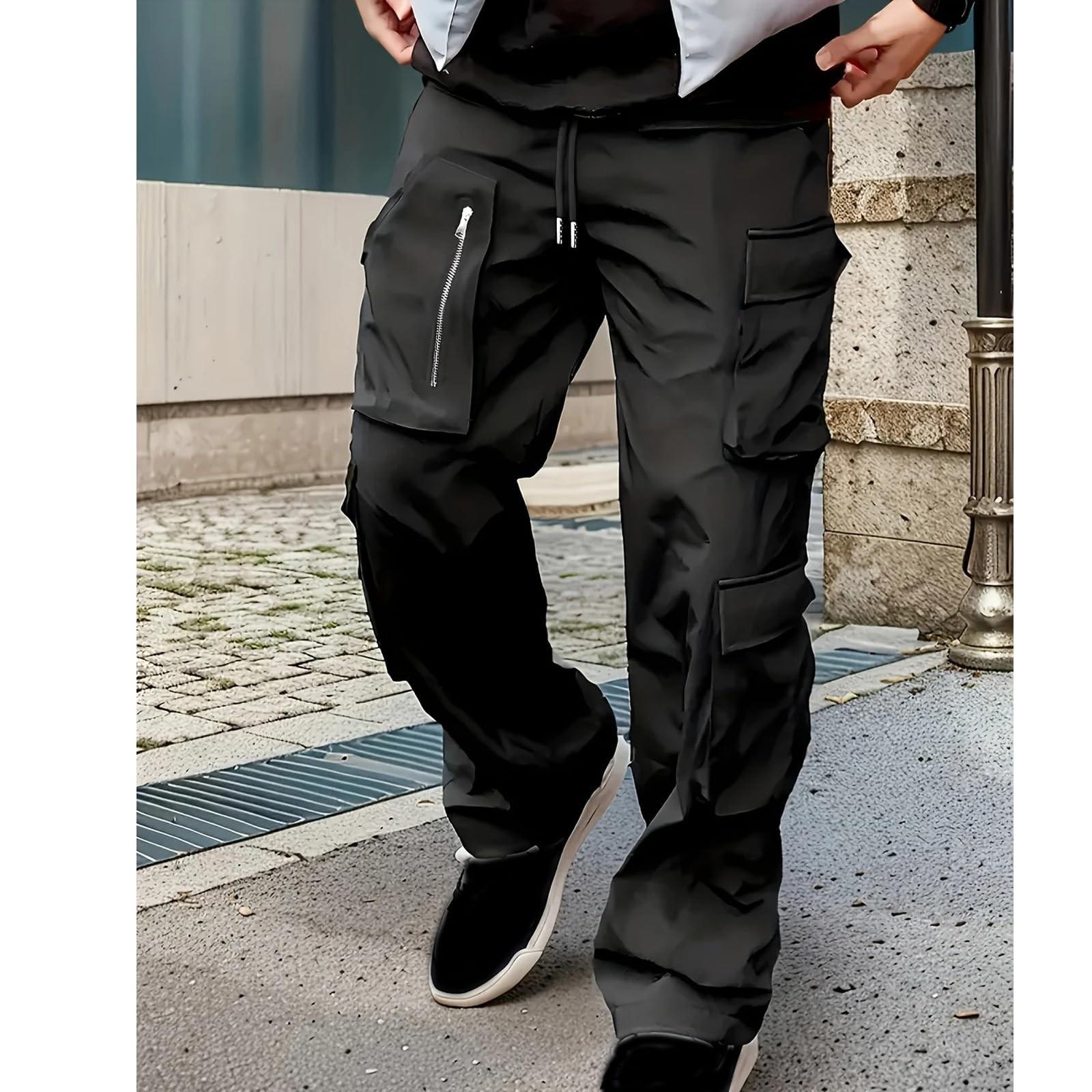 

Мужские повседневные рабочие брюки, свободные повседневные брюки с несколькими карманами, длинные брюки XXL чёрный