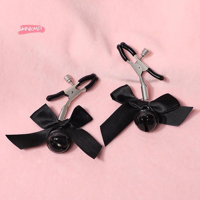 1Pair Bondage Bowknot Nipple Clamps with Small Bell Sexy Metal Breast Stimulation Exotic Accessory Hairball for Women's Sensatio