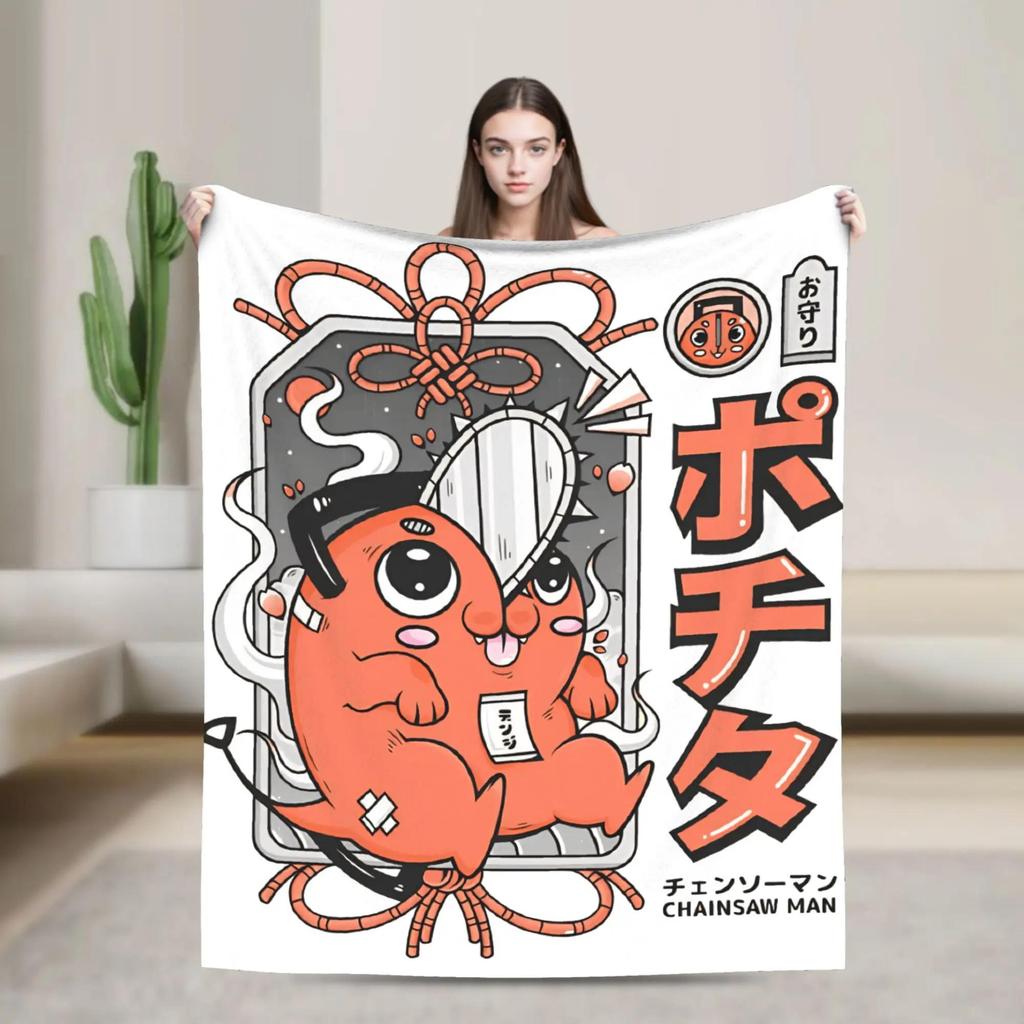 Denji and Makima Chainsaw Man Anime Blanket Soft Plush Flannel Throw for Bed Home Decor Gift for Fans