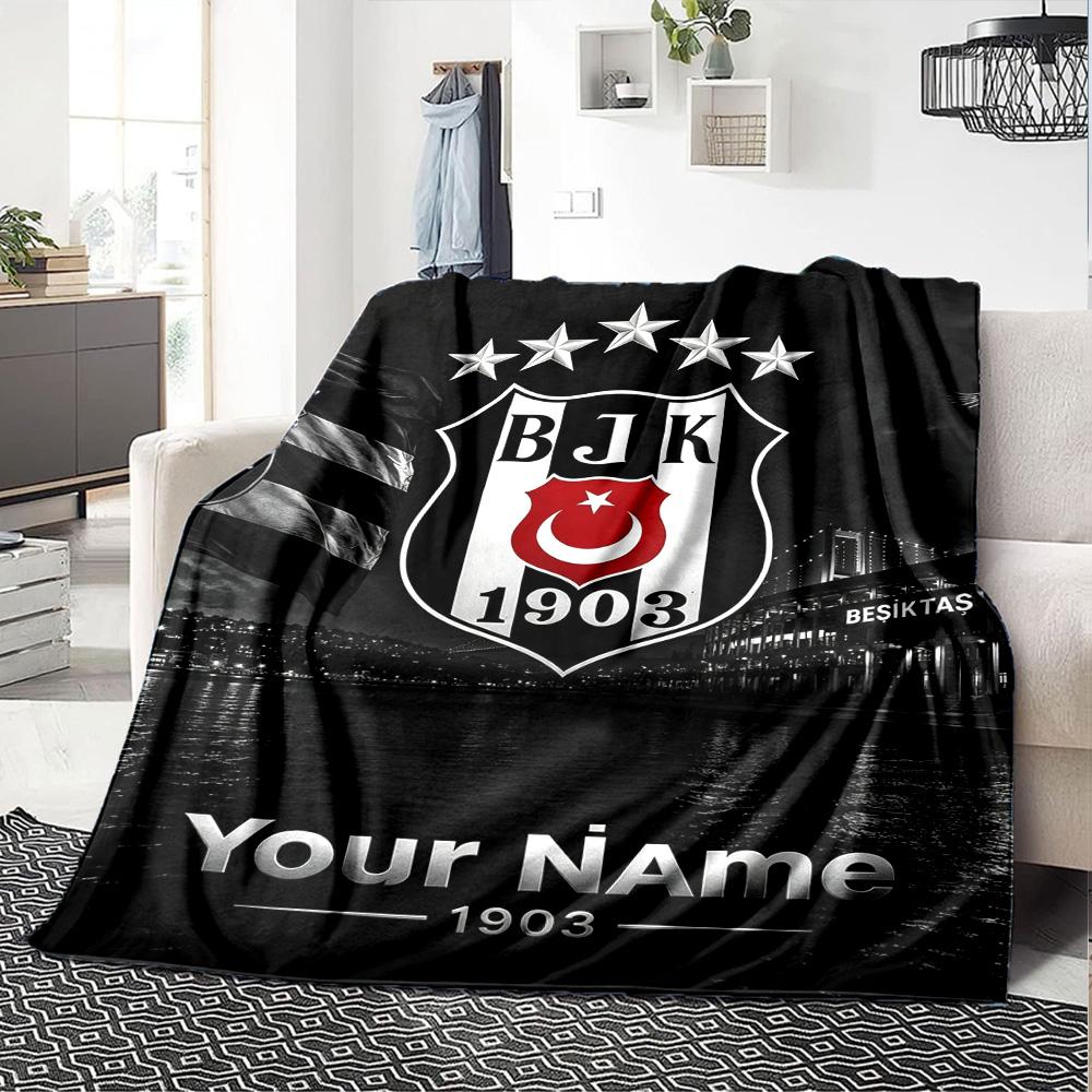 Name Custom Besiktas JK 1903 Print Flannel Blanket High Quality Warm Comfortable Cover for All Seasons Perfect for Gifts Home Decor