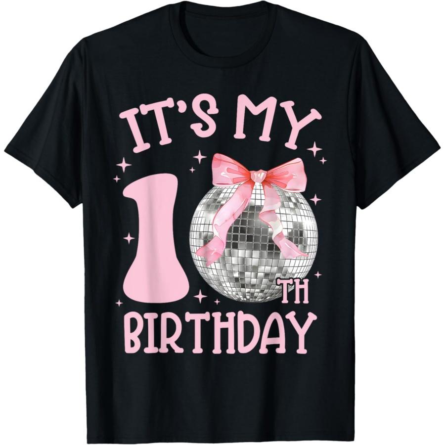 10th Birthday Coquette Bow Disco Ball 10 Year Old Birthday T-Shirt(1) XXXXXL чёрный