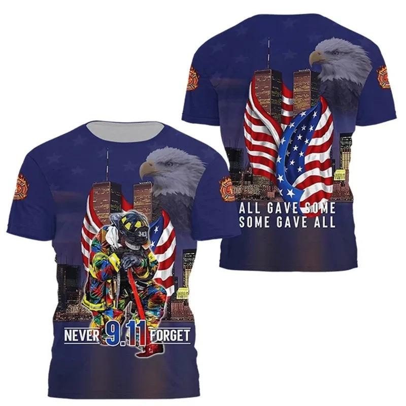 Firefighter Fire Simulation Drill Pattern 3D Print Cross-border New Men's Casual Short-Sleeve T-Shirt Factory Direct Sale