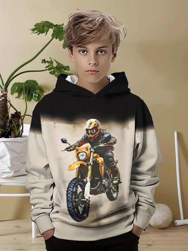 2025 Fashion Children's Hoodie Cool Racing Print Top Autumn Streetwear Long-sleeve Hoodie Outdoor Sports Children's Clothing Boy