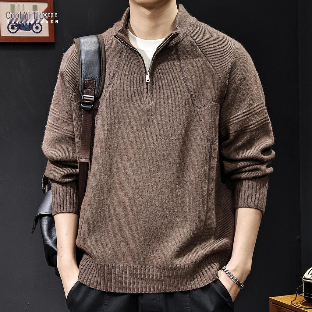 2025 Men's High Neck Zipper Sweater - American Style Autumn/Winter Knit Pullover, High-End Outerwear, Plus Size Available