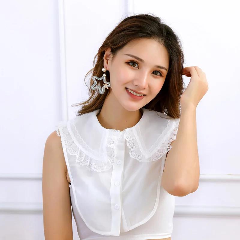 Perfect Match Women Lace Cotton Fake Collar Detachable Collar Vintage Shirt Blouse Top Ladies Big Mesh False Blouse Collar Half Shirt