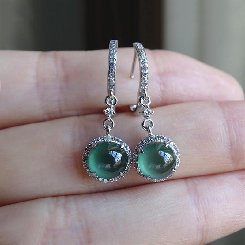 Original Design Natural Green Chalcedony Earrings With Diamonds, Noble Light Luxury Charm Women'S Jewelry