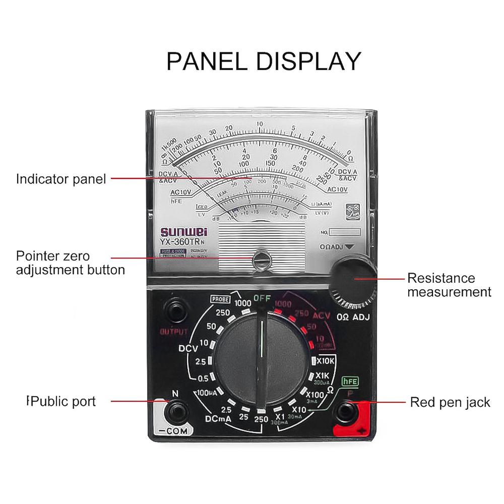 YX-360 TRN Nadeltyp Universelles Messgerät Zeigeranzeige Elektrisches Multimeter Spannung Strom Widerstand Prüfstift AC DC