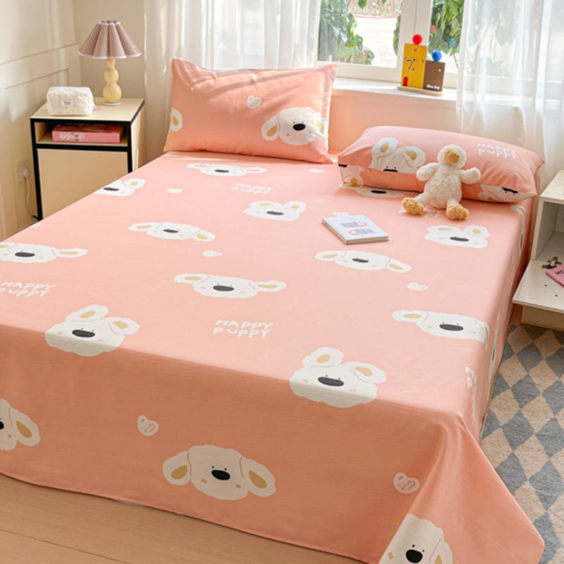 Raw Cotton Old Coarse Cloth Bed Sheet Soft Mat Three-piece Set Quilt Single Double Dormitory Printing Washable Anti-wrinkle