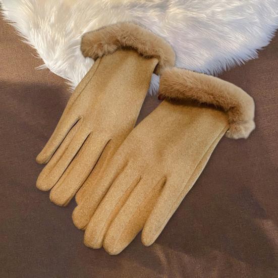1 Pair Women Winter Touch Screen Gloves Fleece Lined Warm Gloves Thermal Faux Suede Gloves with Faux Fur Cuff for Girls Ladies