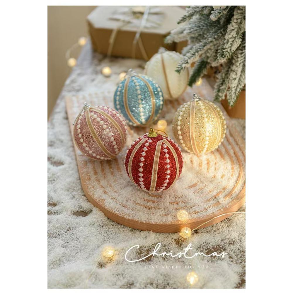 5 Pcs Red and White Christmas Tree Ornaments Christmas Ball Decorations 3.15 Inches Stripe Snowflake Tree Decoration for Home Indoor Outdoor