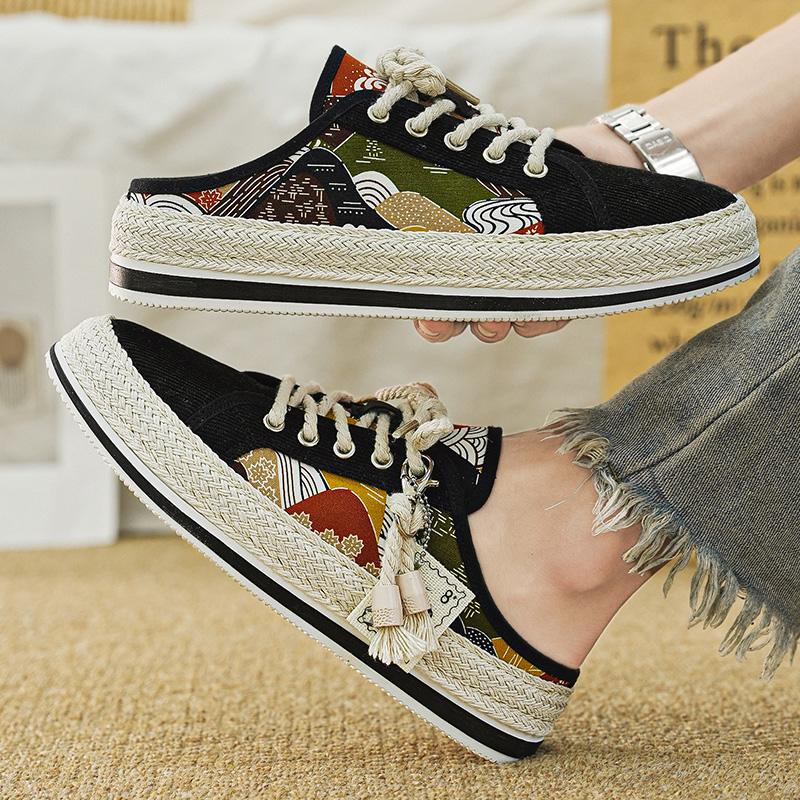 High Quality Men Half Slippers Sandals Comfortable Casual Shoes for Men Fashion Sneakers Anime Men Slides Footwear Straw Weaving