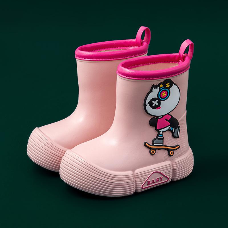 

Children s Rain Boots Dinosaur Cartoon Thick Sole Elementary School Water Shoes Non-Slip Kindergarten Rain Boots Waterproof Baby Overshoes with 19cm розовый