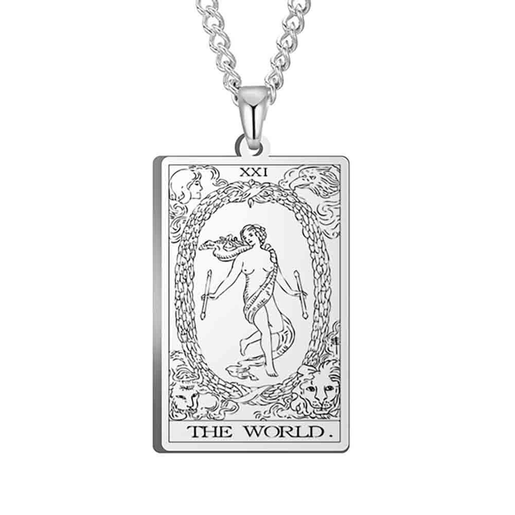 Stainless Steel Tarot Card Pendant Necklace - Men's Retro Hip Hop Style