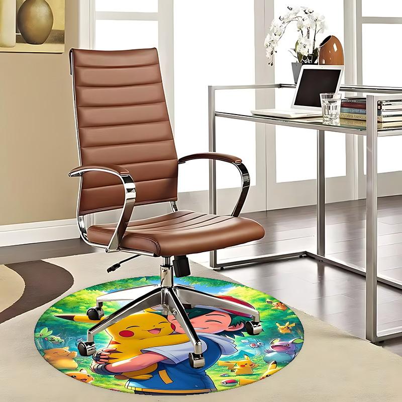 

1pc Pokémon Pikachu & Trainer Round Carpet, Office Chair Mat, Non-Slip Rug for Home Decor, Seasonal Gift, Suitable for Office, Living Room 80cm