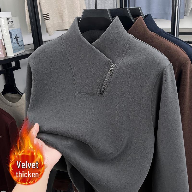

Men s Thickened Double-Sided Fleece Sweatshirt - 2025 Autumn/Winter, Solid Color, Semi-High Neck. XXL (140-160 lbs recommended) сірий колір