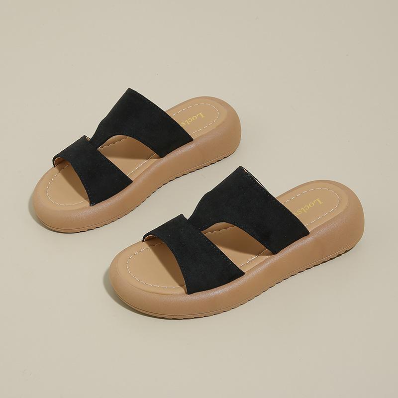 2025 Summer New Fashion Versatile French Niche Soft Bottom Fairy Style Temperament Round Head Open Toe Cool Slippers Woman