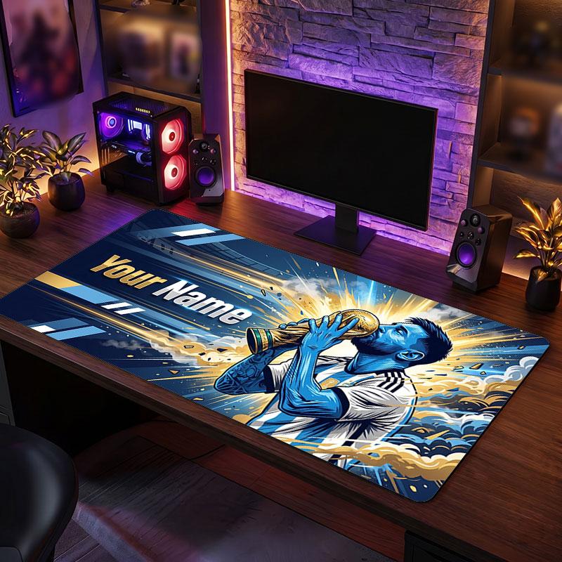 Tappetino per Mouse Grande Personalizzato Lionel Messi, Stampa Testo Nome Personalizzato, Tappetino da Scrivania Antiscivolo con Logo Calcio, Regalo per Gamer