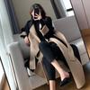 Women Winter Overcoat Turn-down Collar Pockets Contrast Color Double-breasted with Belt Loose Fit Coat Thermal Long Sleeved Commuting Dating