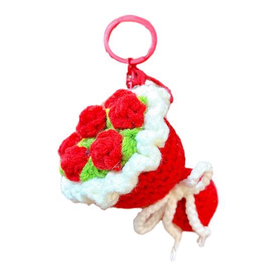 Portable Keychain Hand-Crocheted Wool Rose Petal Mini Bouquet Decoration Keychain Pendant Bags Backpacks Accessory