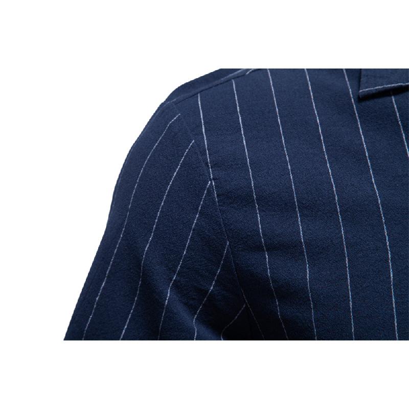 2026 Summer High-Quality Cotton Cuban Collar Vertical Stripe Shirt for Men, Business Casual Men's Short Sleeve Shirt