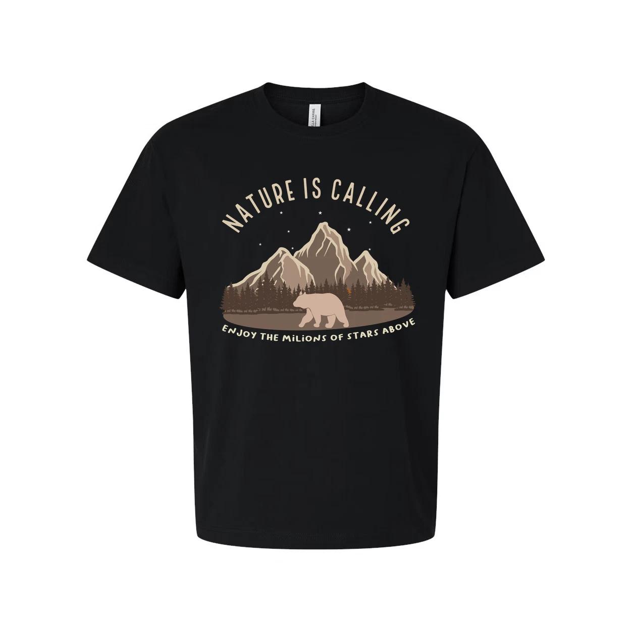 Unisex Outdoor Adventure T Shirt With Mountain Range Bear Graphic And Nature Is L