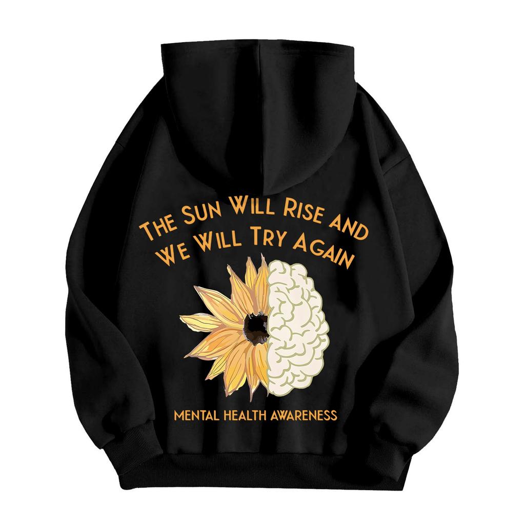 Women's Fashionable Printing Long Sleeved Hooded Pocket Casual Hoodie Jacket