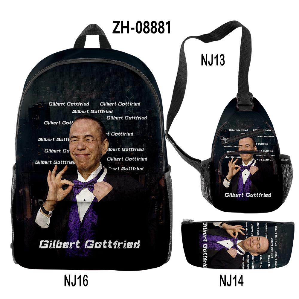 Classic Novelty Peculiar Cool Gilbert GOttfried 3D Print 3pcs/Set Pupil School Bags Travel Laptop Backpack Chest Bag Pencil Case