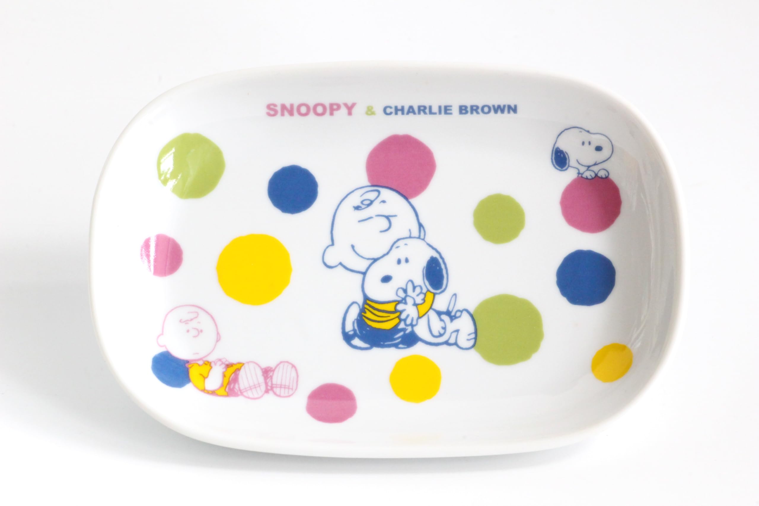 

Snoopy Charlie Brown Oval Dinner Plate with Pastel Approximately Wide x Microwave and Dishwasher Made in Product 885518 PEANUTS Dots, Large, 7.7