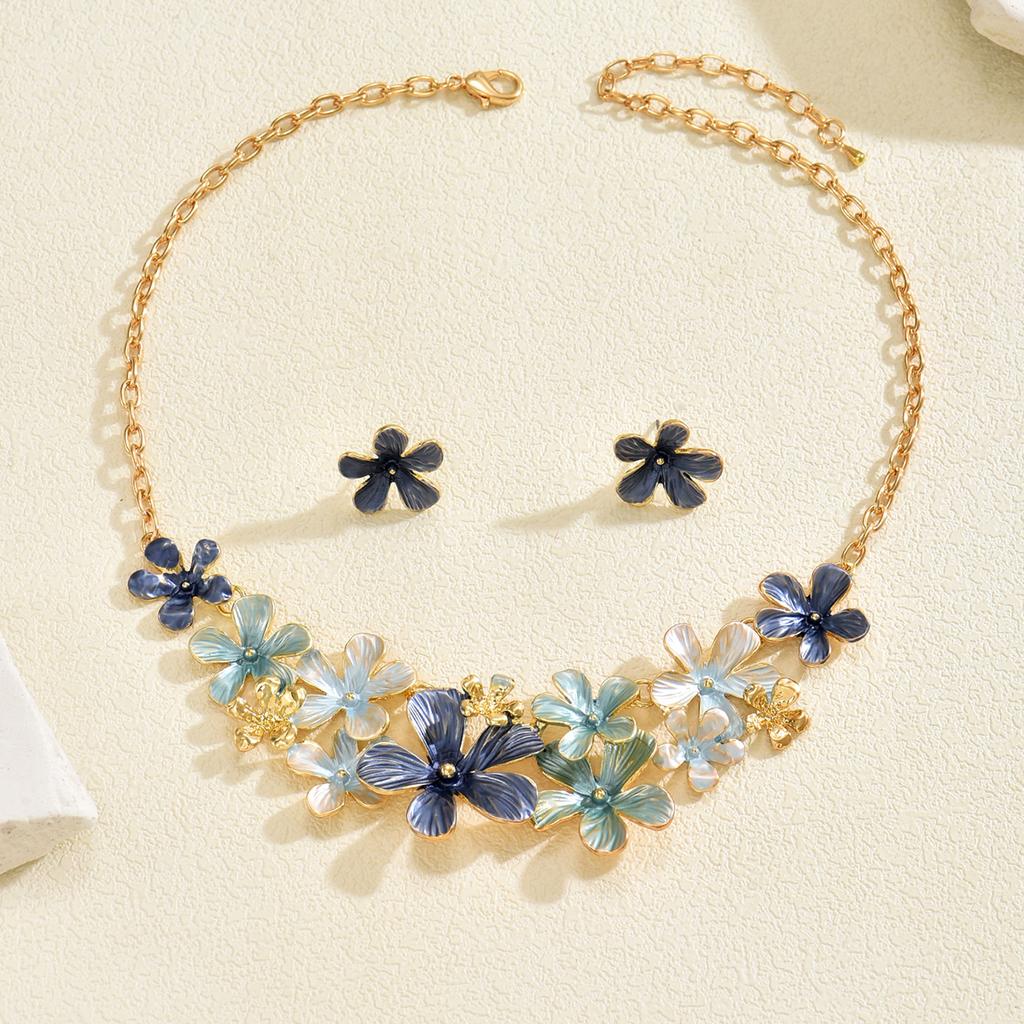 Boho Beach Colorful Enamel Starfish Shell/Flower/Flower Statement Jewelry Set Dopamine Necklace Earrings Summer Vacation Jewelry