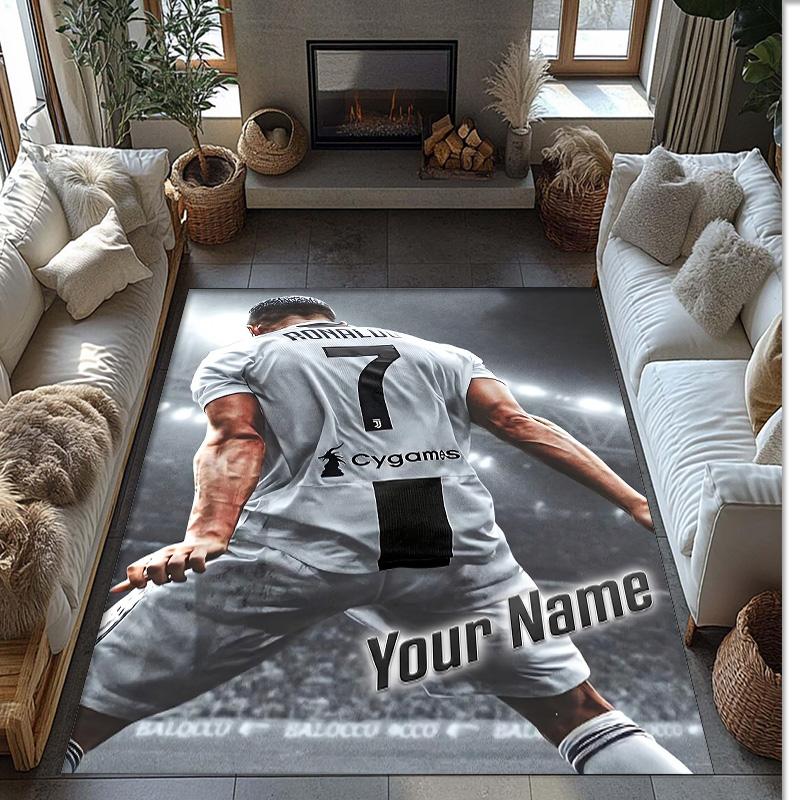 Cristiano Ronaldo Printed Crystal Velvet Rug Non‑Slip Crystal Velvet Carpet For Sofa Bedroom Indoor Home Decoration