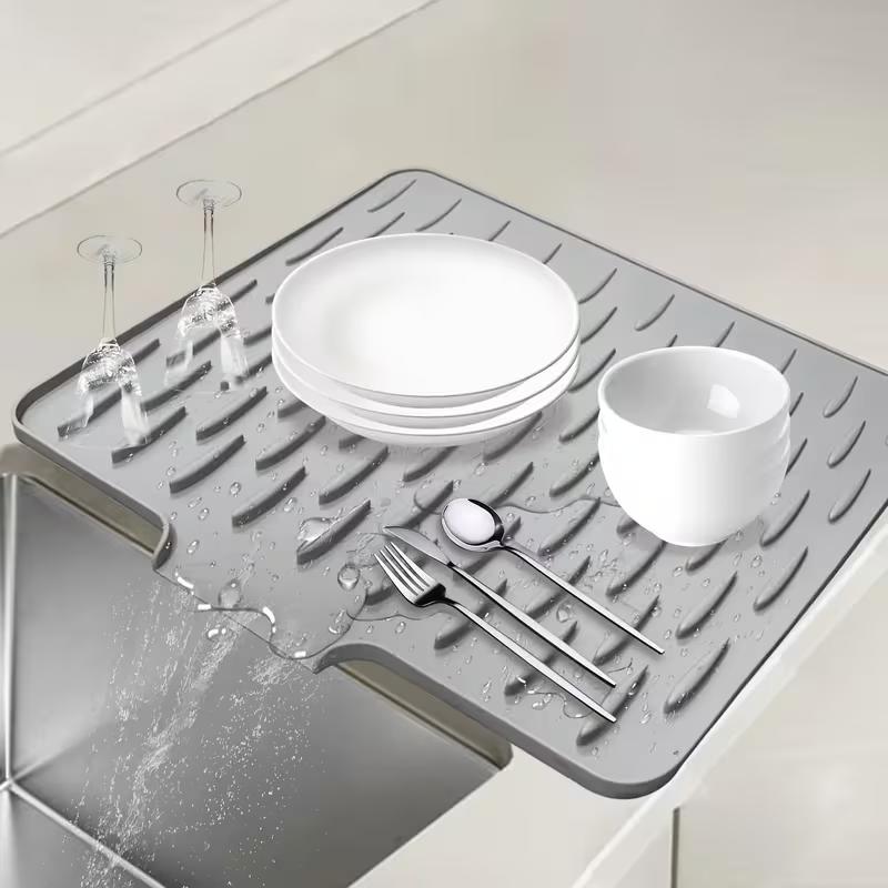 Kitchen Silicone Drain Mat Heat Resistant Non-Slip Drying Mat for Sink Countertop Dish Drying Pad Easy Clean Kitchen Organizer