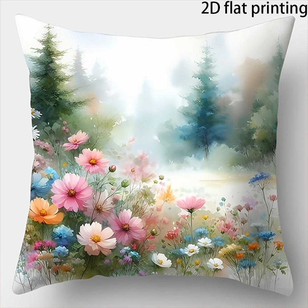 Short Plush Material Pillowcase2D Flat-4 Pieces Dragonfly & Flower Pillow Covers , Suitable For Family Sofas, Farmhouse Decorati