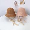 Summer Beach Sun Protection Cap for Kids Women's Straw Woven Fisherman Cap Ins Korean Style Baby Sunshade Pot Cap for 1-3 Years