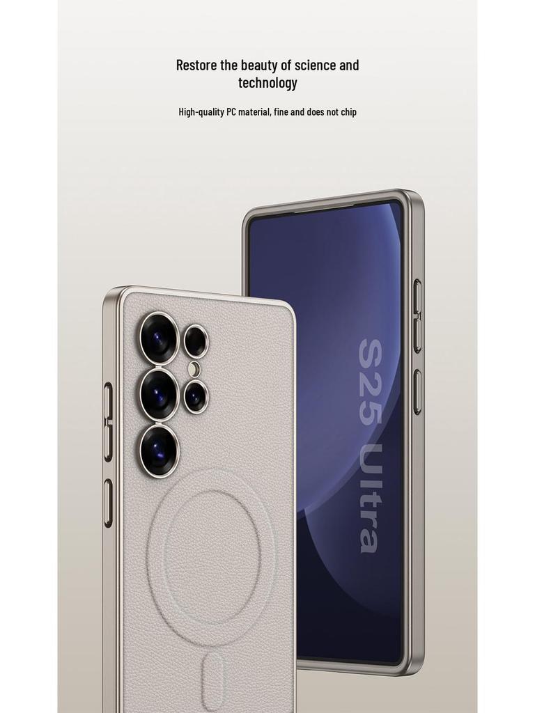 S25ULTRA Phone Case: Cross-Border Leather, Magnetic, Wireless Charging, 2-in-1 Protection