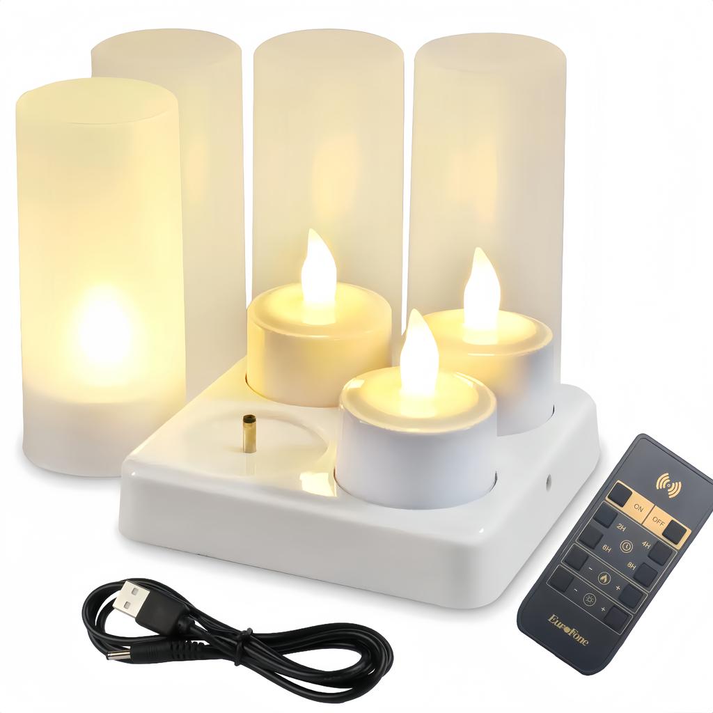 LED Rechargeable TeaLight Glow Candle Lamps Remote Controlled with 2/4/6/8H Timer Function Bar Wedding Party Table Decoration